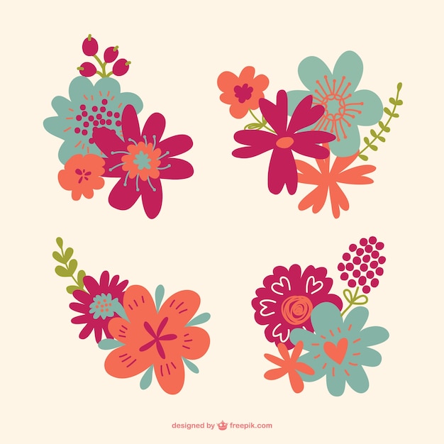 Vector gratuito packde vectores de flores retro