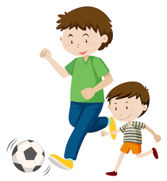 Vector gratuito padre e hijo jugando fútbol