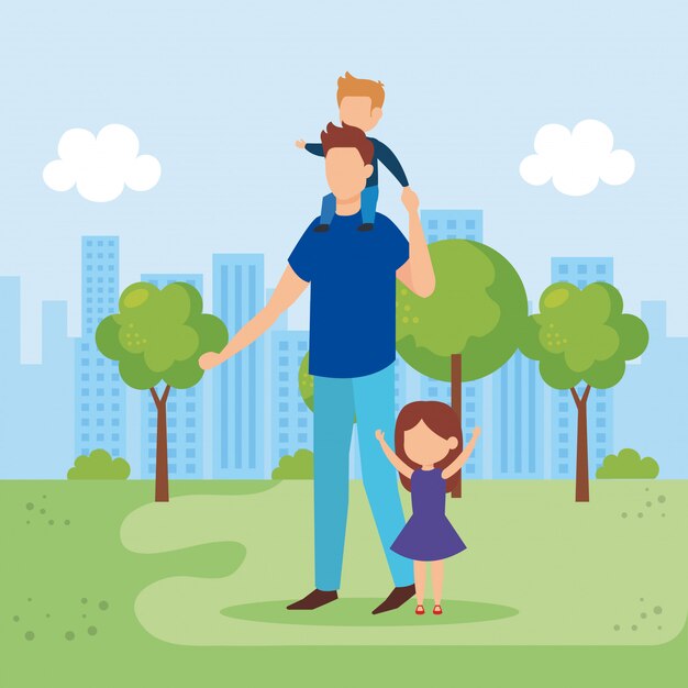 Padre con hijo e hija