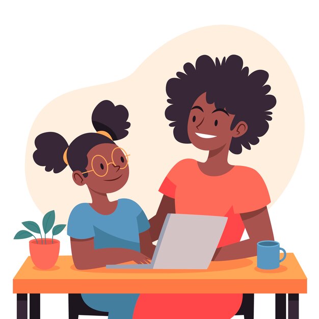 Padres ayudando a los niños con la ilustración de la tarea