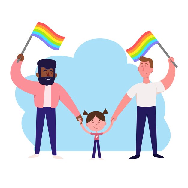 Padres e hijos celebrando el día del orgullo
