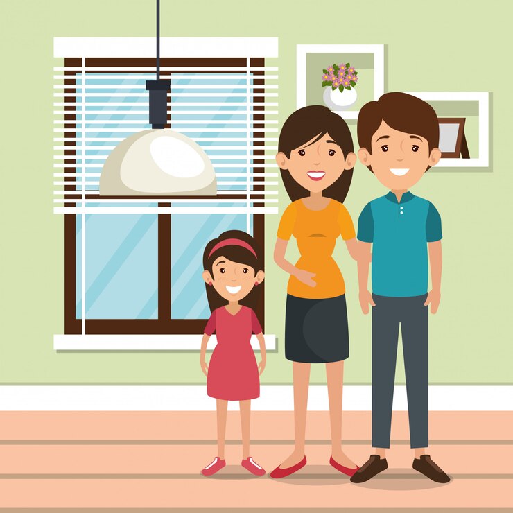 Vector gratuito padres de familia en casa lugar escena