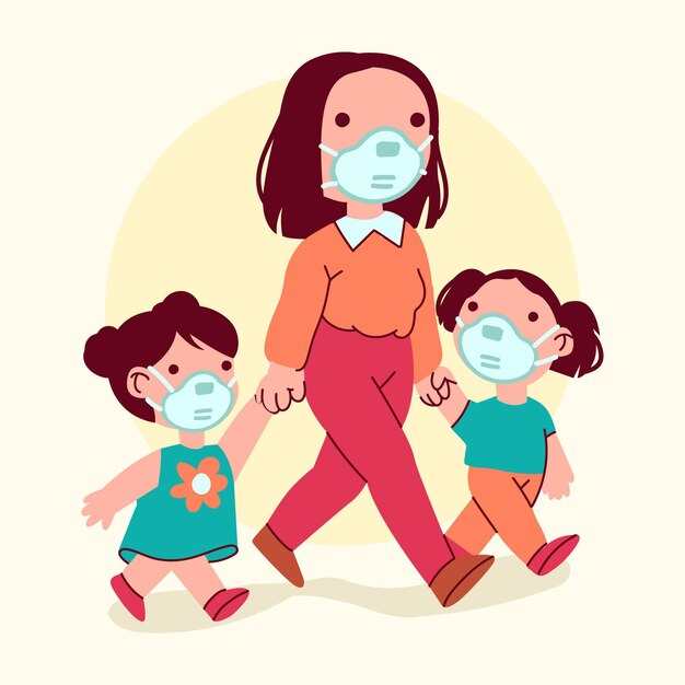 Padres con hijos ilustrados