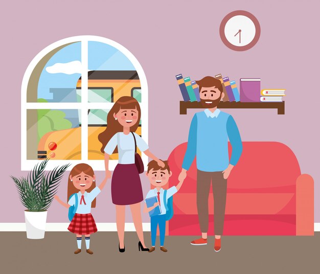Padres con hijos que van a la escuela