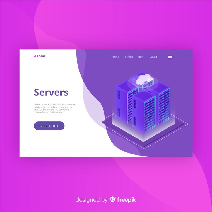 Vector gratuito página de aterrizaje abstracta en color púrpura en estilo isométrico