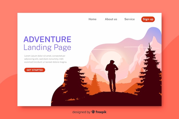Vector gratuito página de aterrizaje de aventura con bosque
