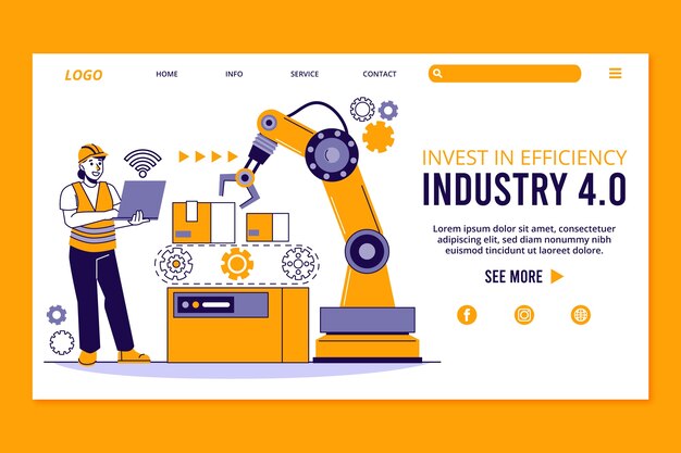 Página de aterrizaje de diseño plano de la industria 4.0
