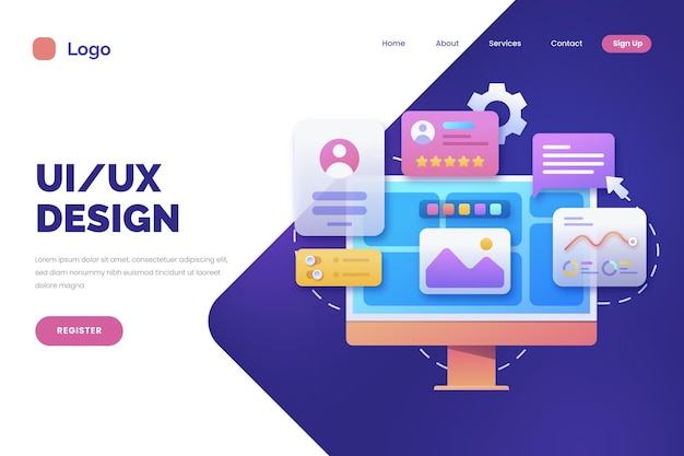 Página de aterrizaje de diseño plano ui y ux