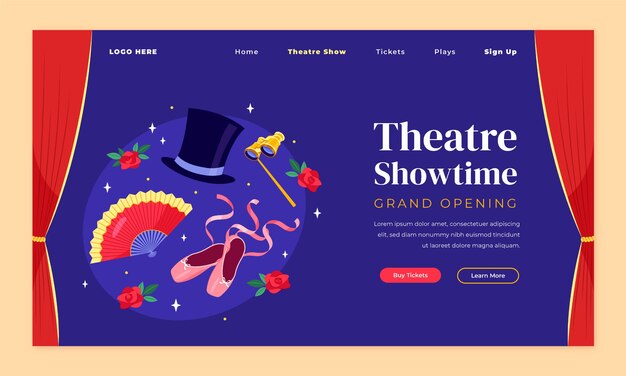 Página de aterrizaje del espectáculo teatral dibujado a mano