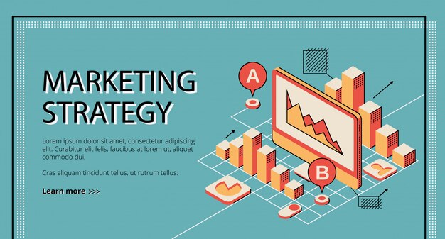 Página de aterrizaje de la estrategia de marketing en el fondo de color retro.
