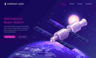 Vector gratuito página de aterrizaje isométrica de la estación espacial internacional