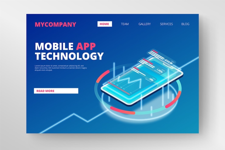 Vector gratuito página de aterrizaje de neón con plantilla de teléfono inteligente