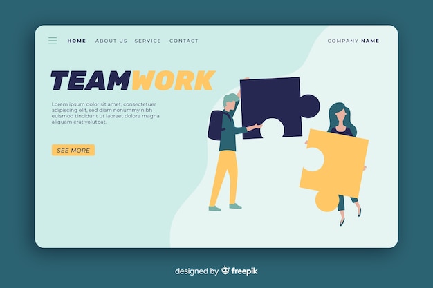 Vector gratuito página de aterrizaje con personas conectando rompecabezas