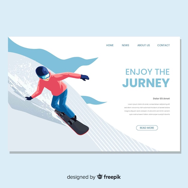 Página de aterrizaje de snowboard en diseño plano