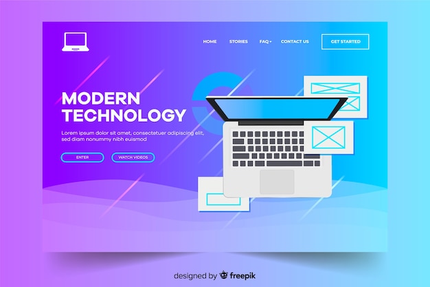 Página de aterrizaje con tecnología moderna para laptop