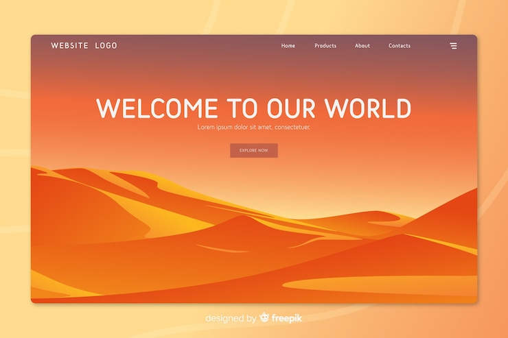 Vector gratuito página de bienvenida con paisaje degradado
