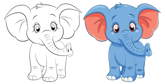 Vector gratuito página para colorear contorno de lindo elefante