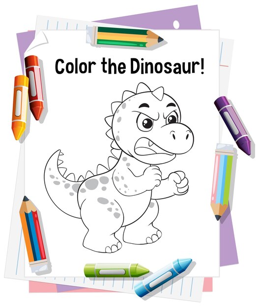 Página para colorear dinosaurios con lápices de colores