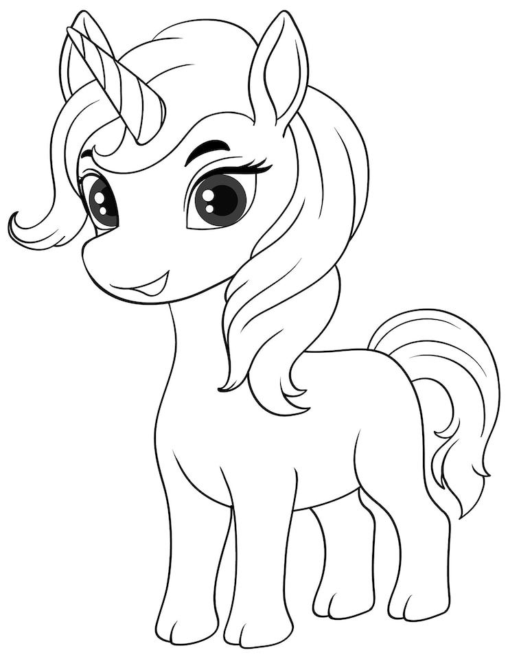 Vector gratuito página para colorear esquema de lindo unicornio