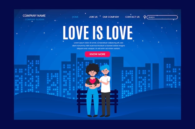 Vector gratuito la página de destino el amor es amor