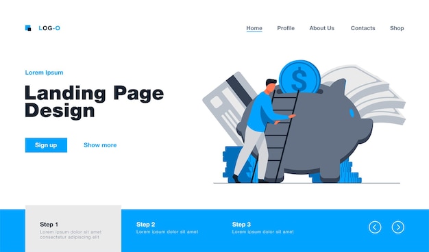 Vector gratuito página de destino del cliente del banco ahorrando dinero en estilo plano