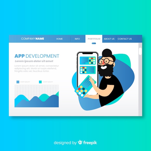 Vector gratuito página de destino con concepto de desarrollo de apps