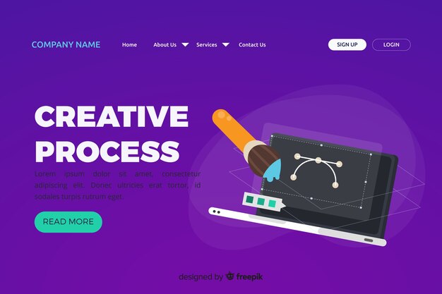 Página de destino con concepto de proceso creativo