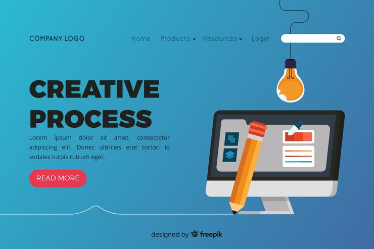 Vector gratuito página de destino con concepto de proceso creativo