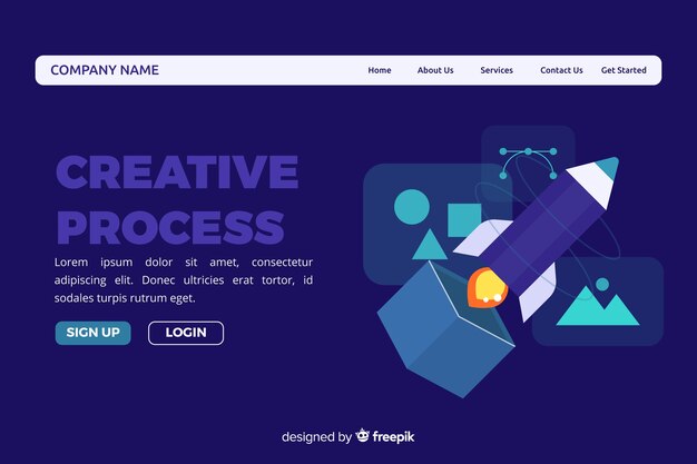 Página de destino con concepto de proceso creativo