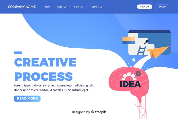 Página de destino con concepto de proceso creativo