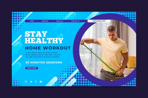 Página de destino para deporte en casa con deportista masculino.
