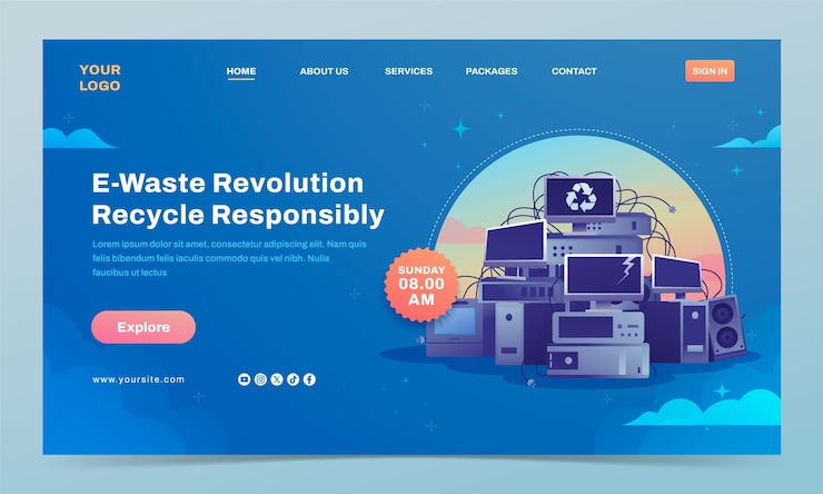 Vector gratuito página de destino de desechos electrónicos dibujada a mano