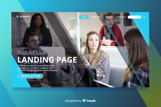 Vector gratuito página de destino para empresas con foto.