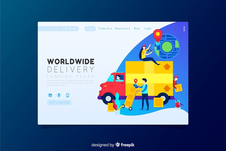 Vector gratuito página de destino de entrega mundial