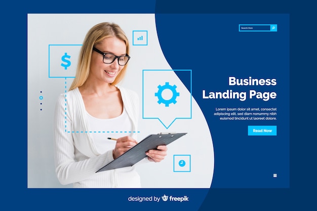 Vector gratuito página de destino de negocios con foto