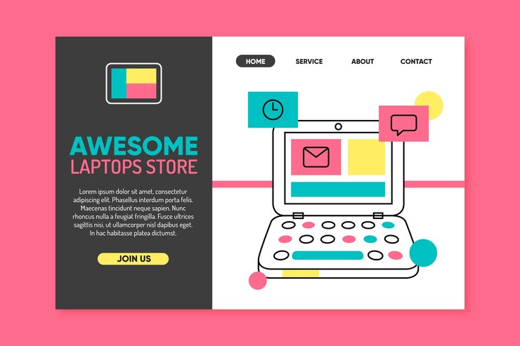 Vector gratuito página de destino con plantilla para computadora portátil