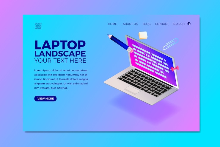 Vector gratuito página de destino con plantilla para computadora portátil
