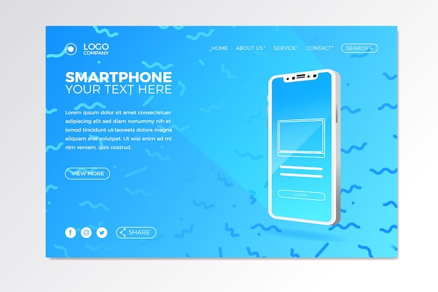 Vector gratuito página de destino con plantilla de teléfono inteligente