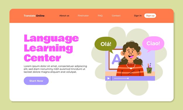 Página de destino de los servicios de traducción dibujada a mano