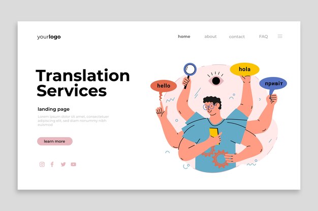Página de destino de los servicios de traducción dibujada a mano