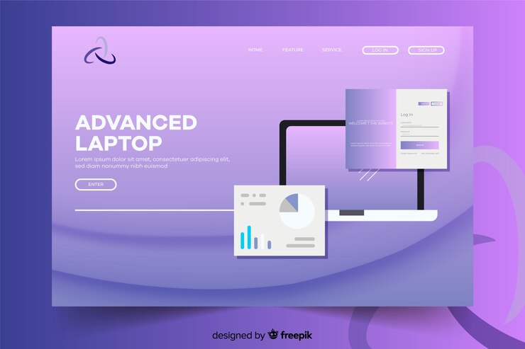 Vector gratuito página de destino con tecnología avanzada para computadora portátil