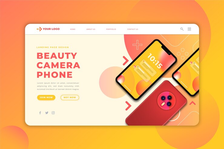 Vector gratuito página de destino con teléfono inteligente