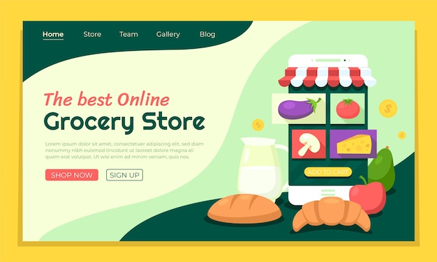 Vector gratuito página de destino de la tienda de comestibles en línea