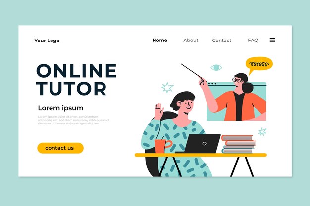 Página de destino del tutor en línea dibujada a mano