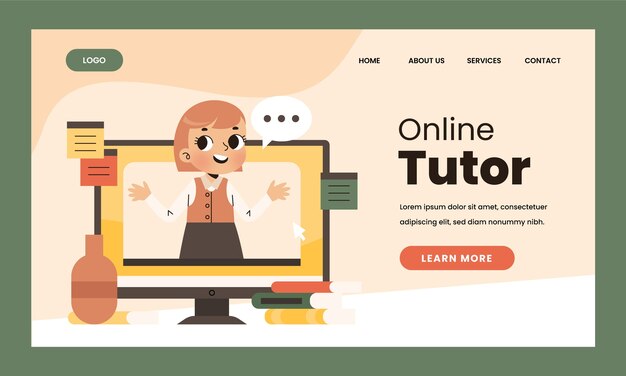 Página de destino del tutor en línea dibujada a mano