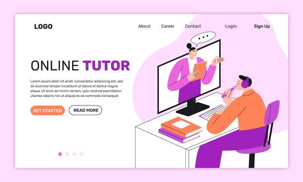 Página de destino del tutor en línea dibujada a mano
