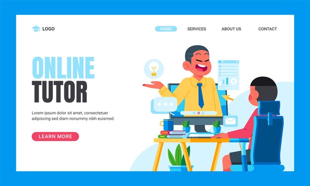 Página de destino del tutor en línea dibujada a mano