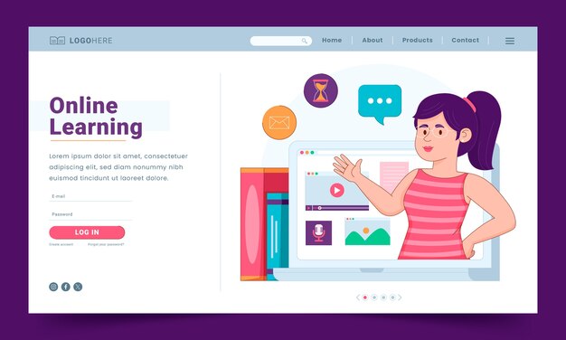 Página de destino del tutor en línea dibujada a mano