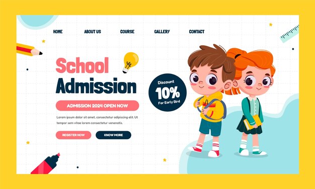 Página de inicio de admisión escolar dibujada a mano