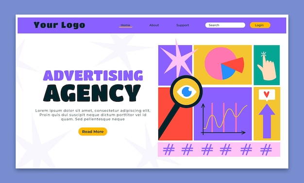 Vector gratuito página de inicio de la agencia de publicidad de diseño plano